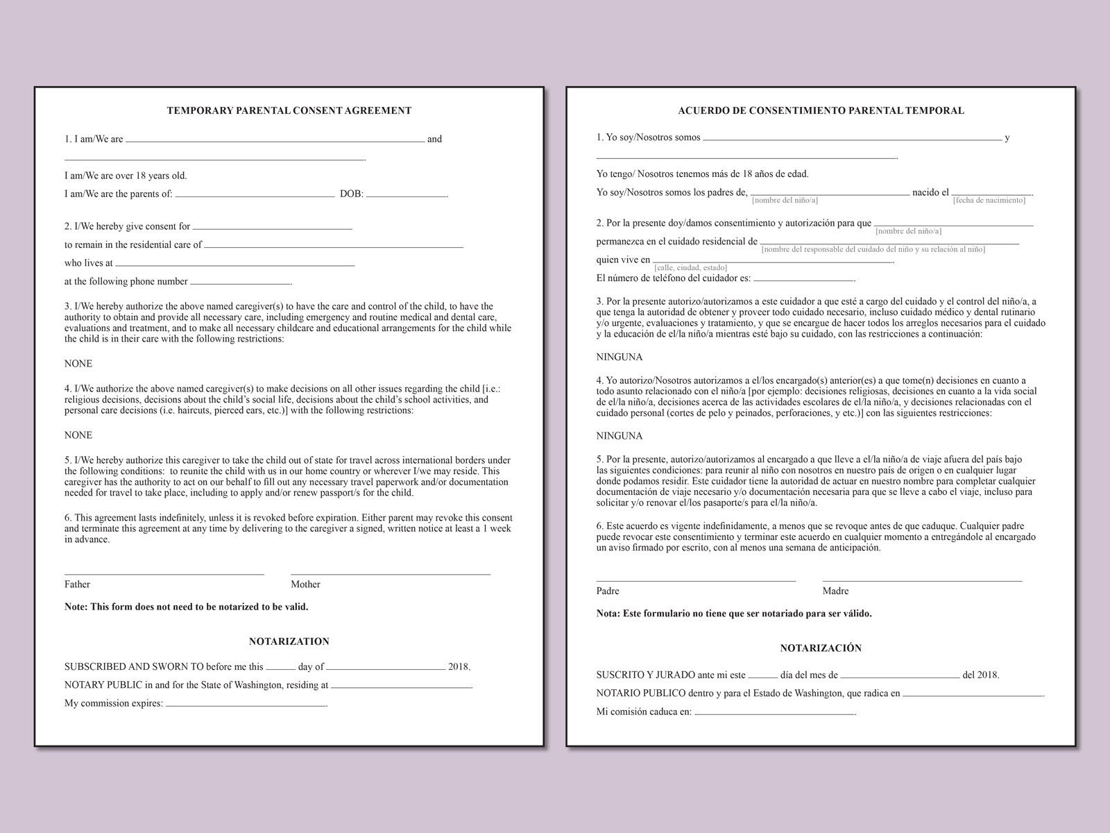 Temporary Parental Consent Agreemeent