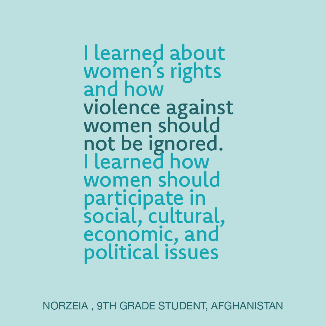 I learned about women’s rights and how violence against women should not be ignored. I learned how women should participate in social, cultural, economic, and political issues